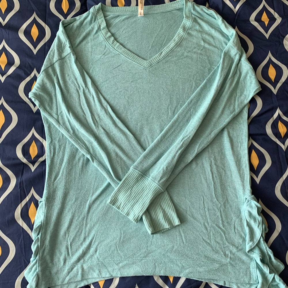 Blue V Neck Ruffle Sweater NWOT